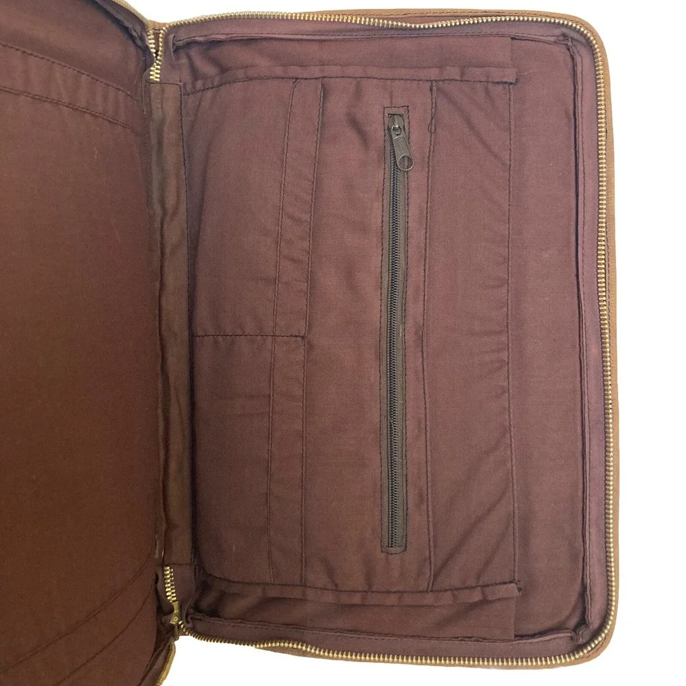 Vtg Woven Leather Zip Around Legal Notepad Folio Folder Organizer Binder Brown